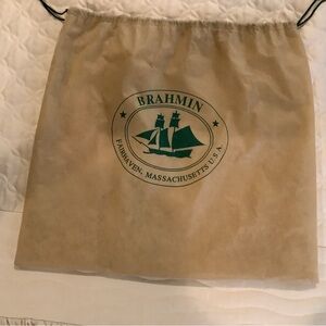 Brahmin Tan Drawstring Bag with Green Logo